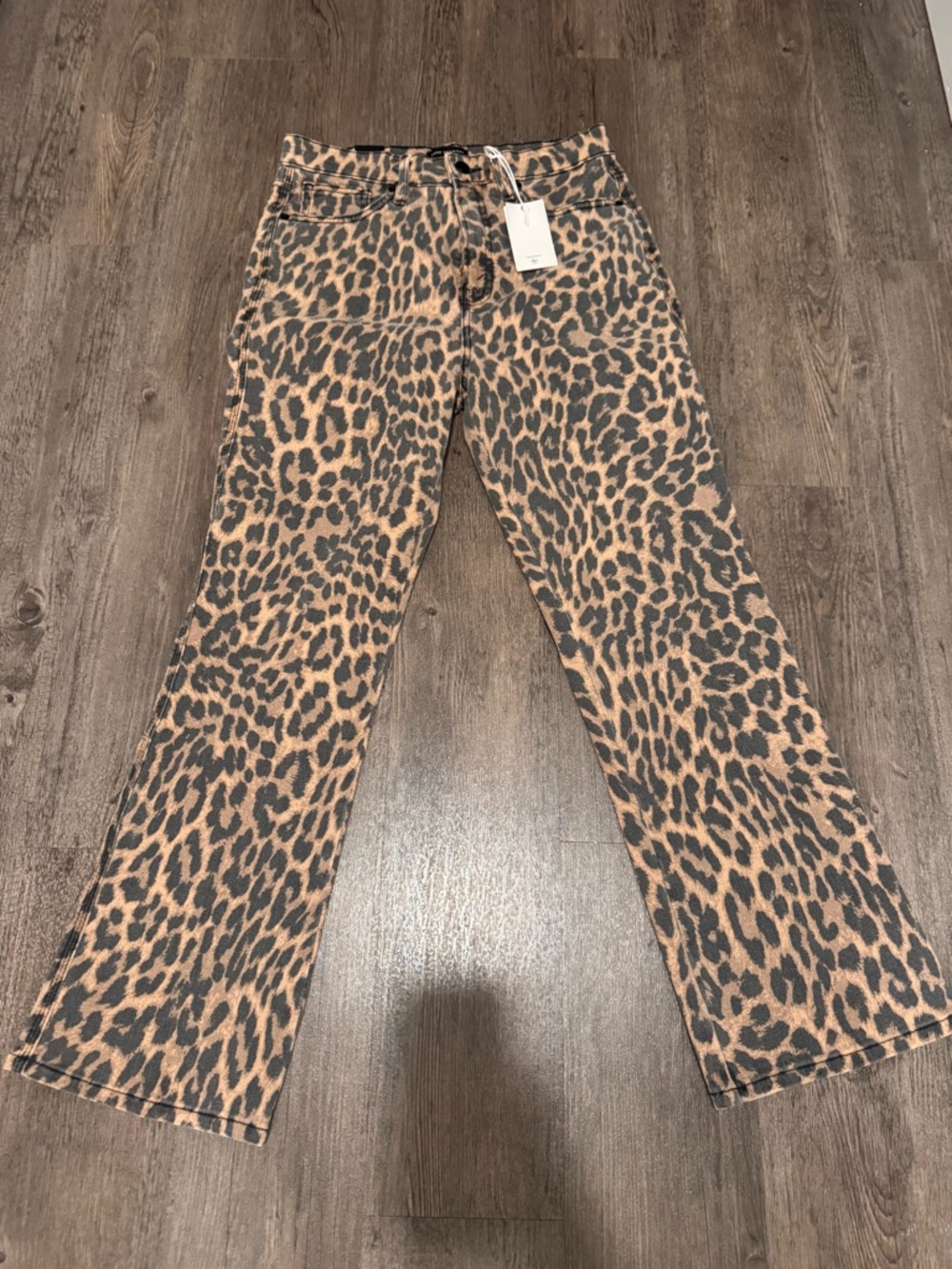 Good American Leopard-Print Straight-Leg Jeans - Tan & Black